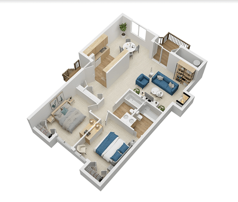 Floor plan for 2 beds, 2 baths, 900 sqft